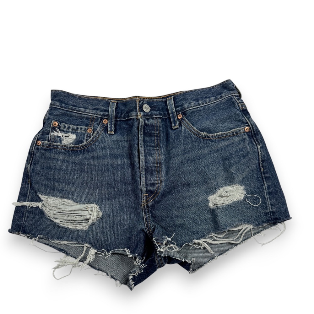 Levi's 501 Original Shorts Distressed High Rise Cutoff Blue Womens 29